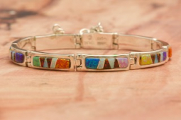 Calvin Begay Fire and Ice Opal Sterling Silver Bracelet